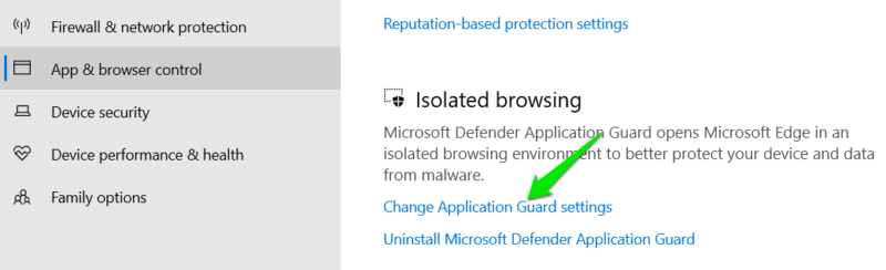 Change Application Guard Settings