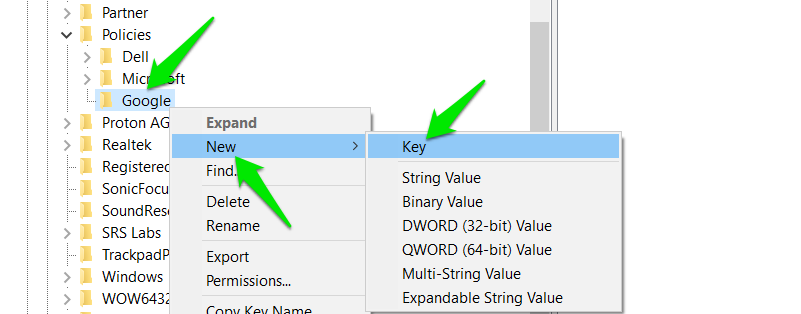 Create Chrome Registry Entry
