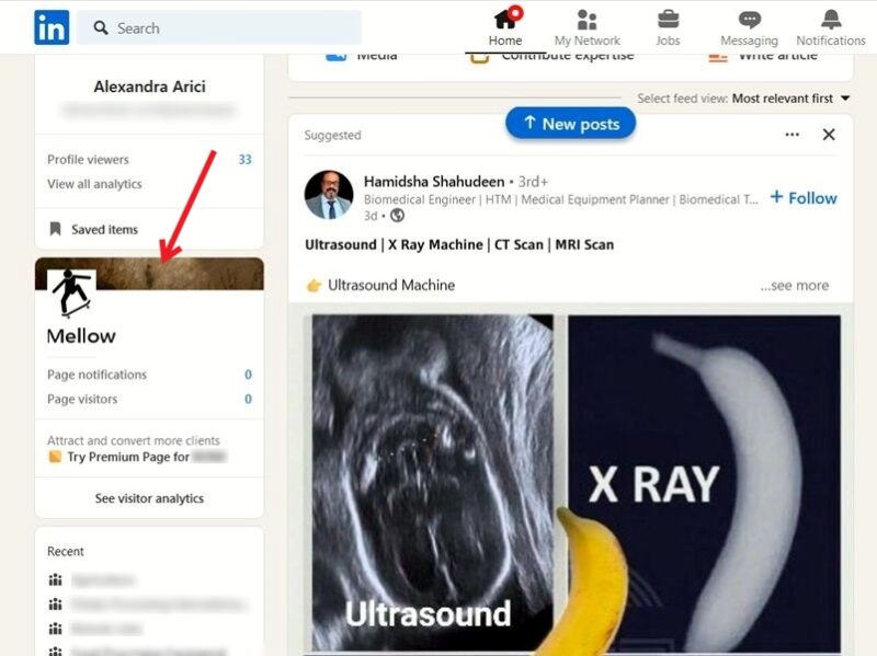 Mellow company page on LinkedIn dashboard view. 