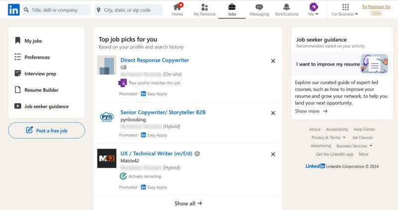 New job opportunities available on LinkedIn after completing new profile creation. 