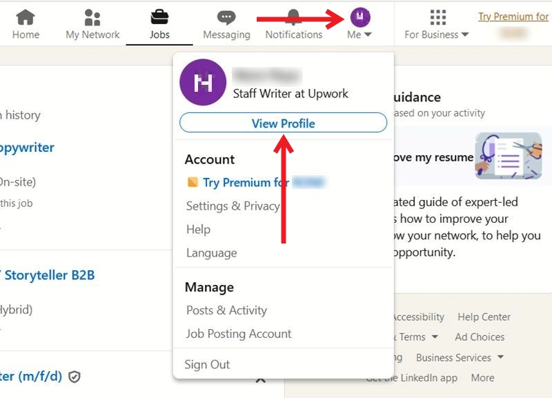 Clicking on "View Profile" button in LinkedIn page via PC.