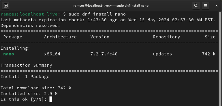 A screenshot showing the installation screen for DNF.