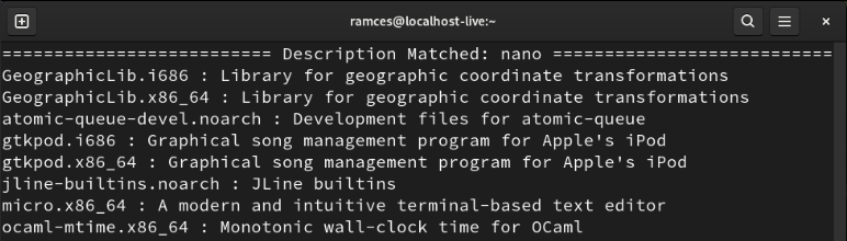 A terminal showing the complete matching for DNF search.