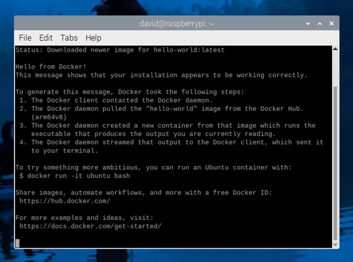 Docker Hello World Container Running In Terminal