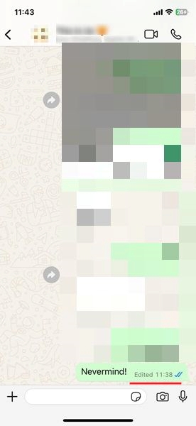 Edited message in WhatsApp for iPhone.