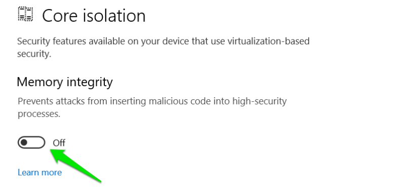 Enable Core Isolation Memory Integrity