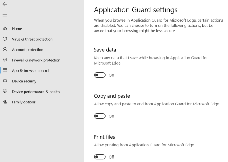 Enabled Features Application Guard