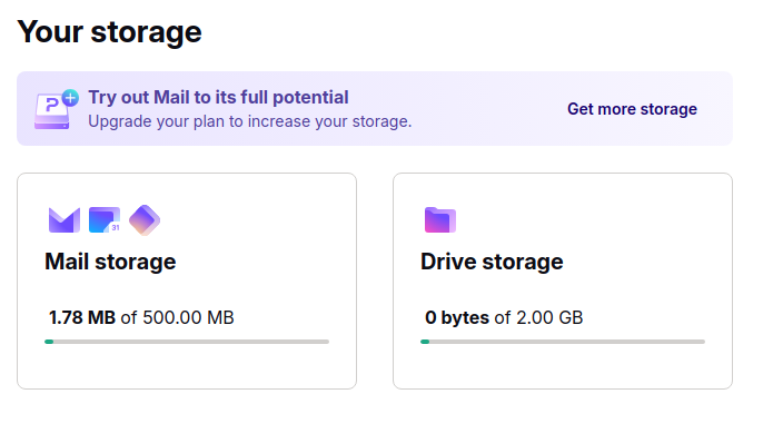 Free Plan Storage offering of Proton Mail