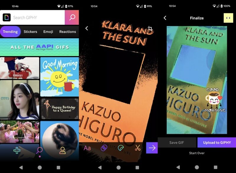 GIPHY app interface overview.