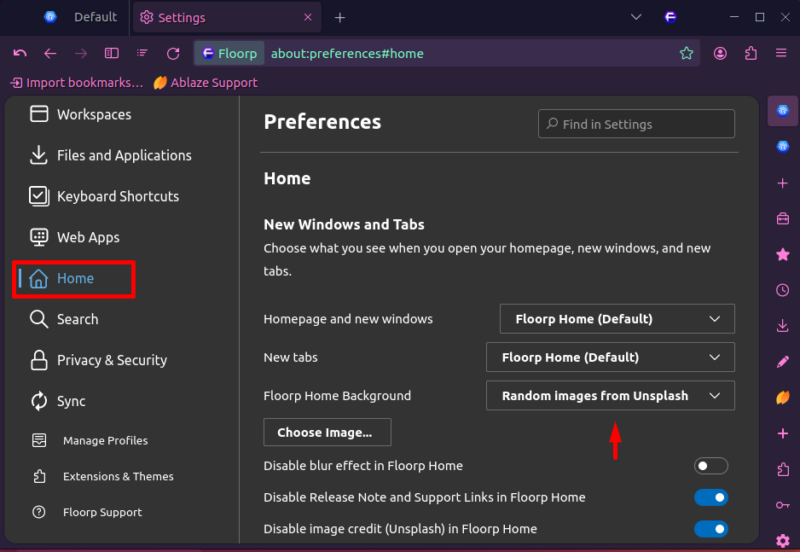 Alteration of Background in Floorp