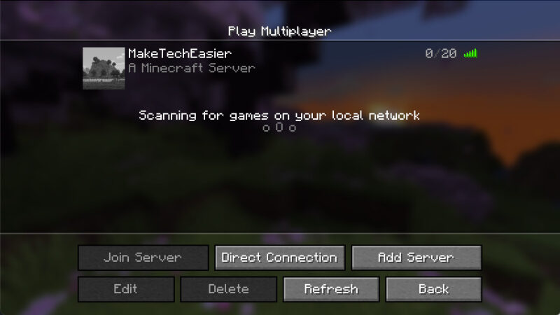 A screenshot showing the list of available servers in the Minecraft client.
