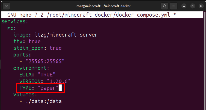 A terminal highlighting the "TYPE" variable with a value "paper."