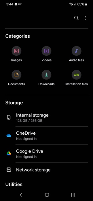 Using the My Files app to search for leftover folders after uninstalling apps.