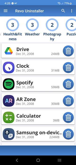 Using Revo Uninstaller to uninstall apps on Android.