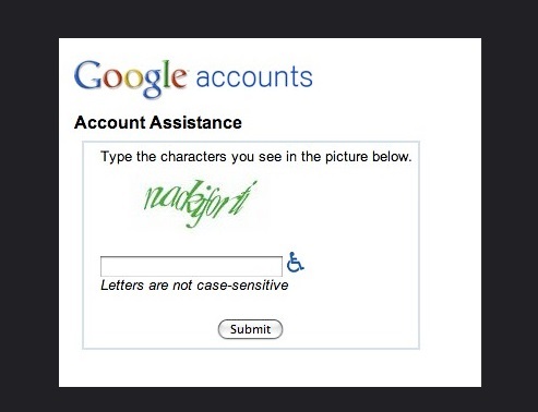 Google account captcha to solve to access the account.