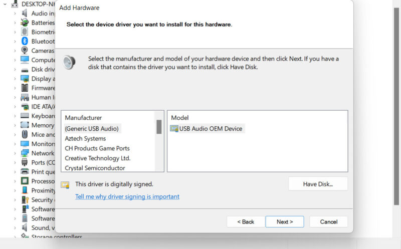 Installing Generic Audio Driver
