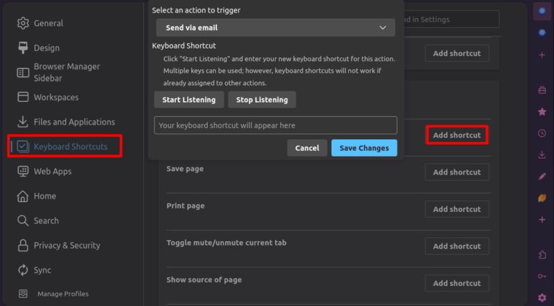 Keyboard Shortcuts configuration