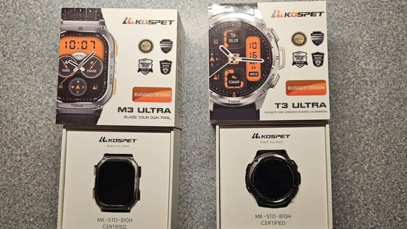 Kospet boxes and watch faces side by side.