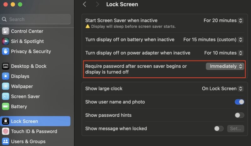 Lock Screen Menu macOS