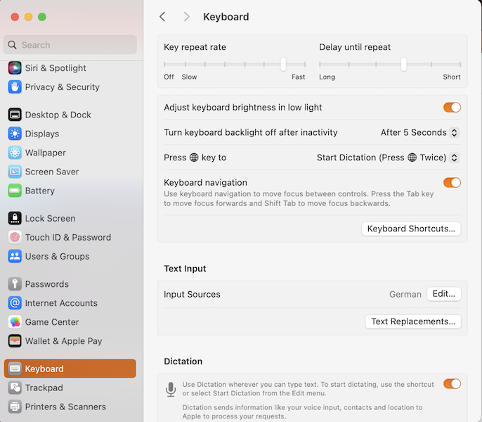 Mac System Preferences Keyboard