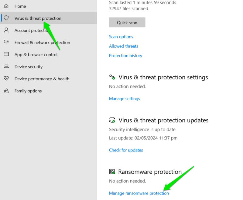Manage Ransomware Settings