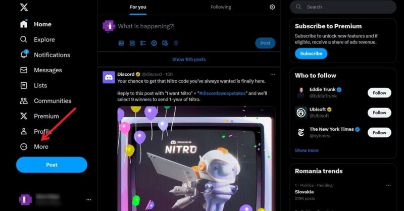 Clicking on More button in Twitter on PC.