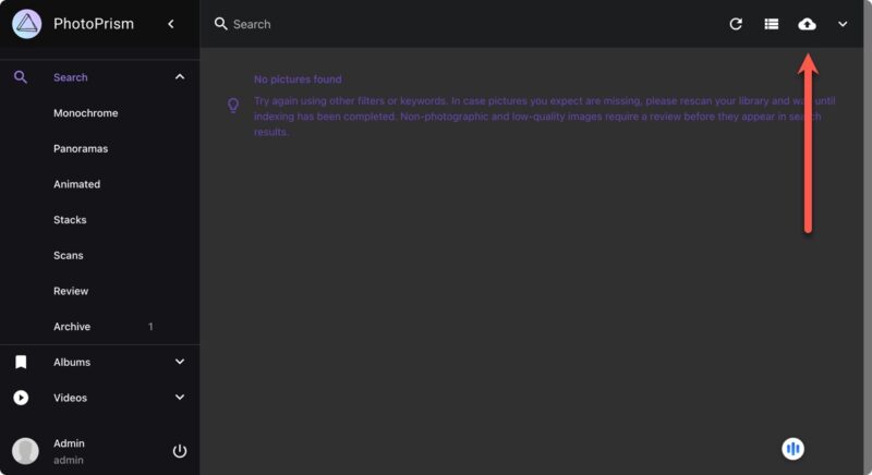 Photoprism Upload Button
