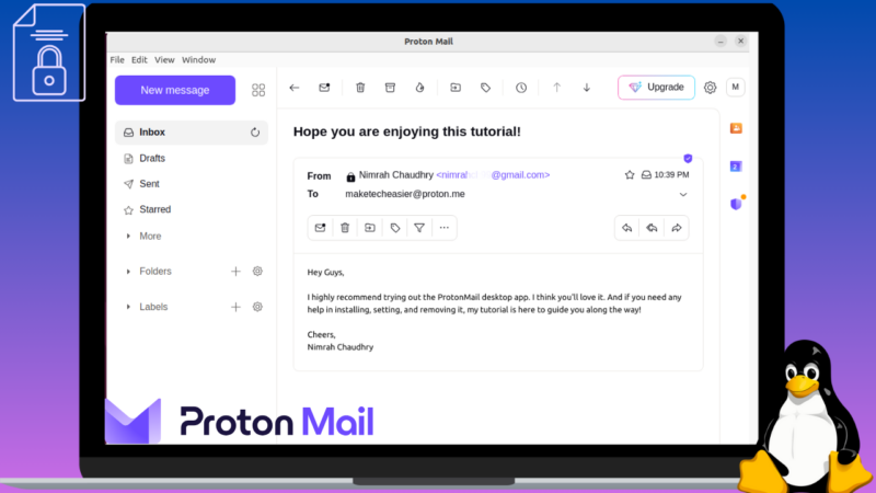 feature image portraying proton mail desktop app open on a laptop screen