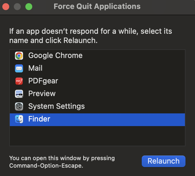 Relaunch Finder on Mac