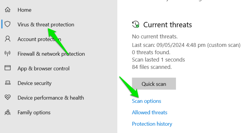 Scan Options Windows Defender