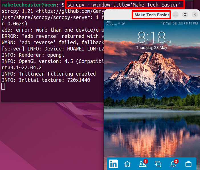 Change the window title of Scrcpy Android screen
