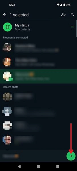 Select WhatsApp contact to share images via Google Photos app.