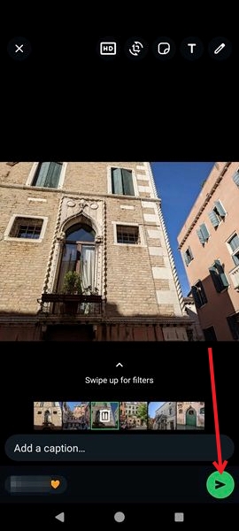 Sending images after editing to WhatsApp contact via Google Photos app.