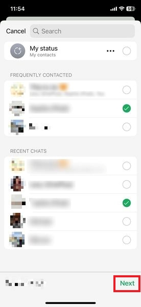 Selecting contact you want to share images with via Photos app on iPhone.