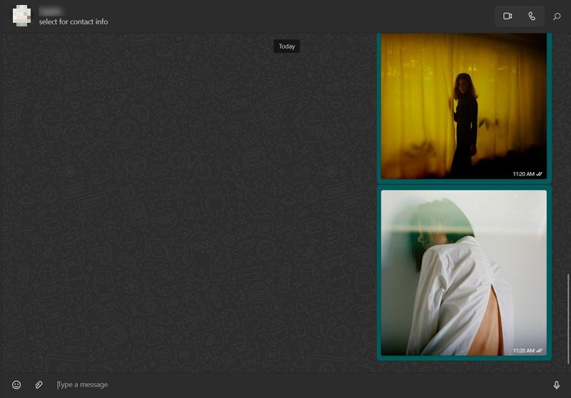 Sent images view in WhatsApp on desktop.