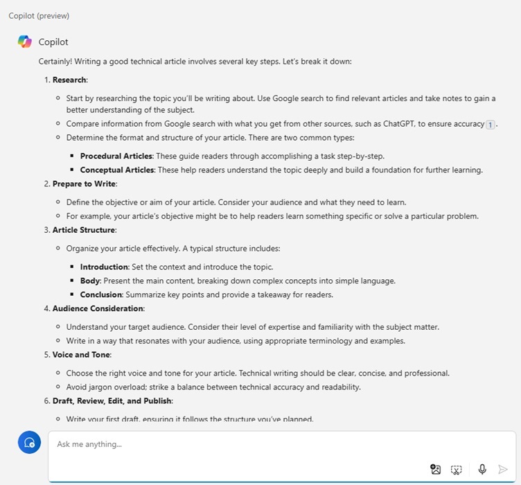 Sample of research with Copilot.