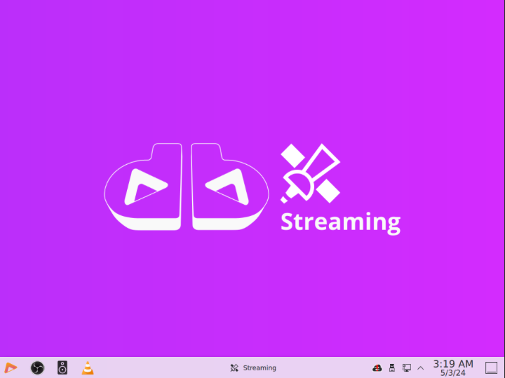 A screenshot showing the Dynebolic desktop on "Streaming mode."