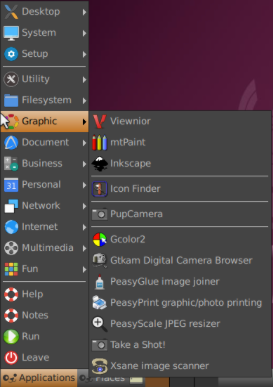 A screenshot showing a sample list of the default applications available in NoblePup32.