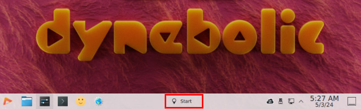 A screenshot highlighting the "Start" label on the desktop's taskbar.