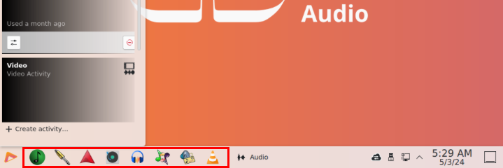 A screenshot highlighting the different applications that's available under Audio mode.