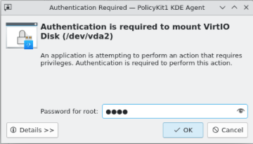 A screenshot showing the password prompt for mounting the internal hard disk.