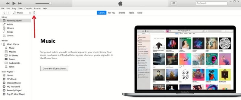 Pressing on phone icon in iTunes app on PC.