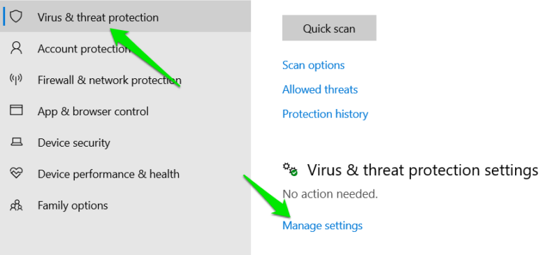 Virus Threat Manage Settings