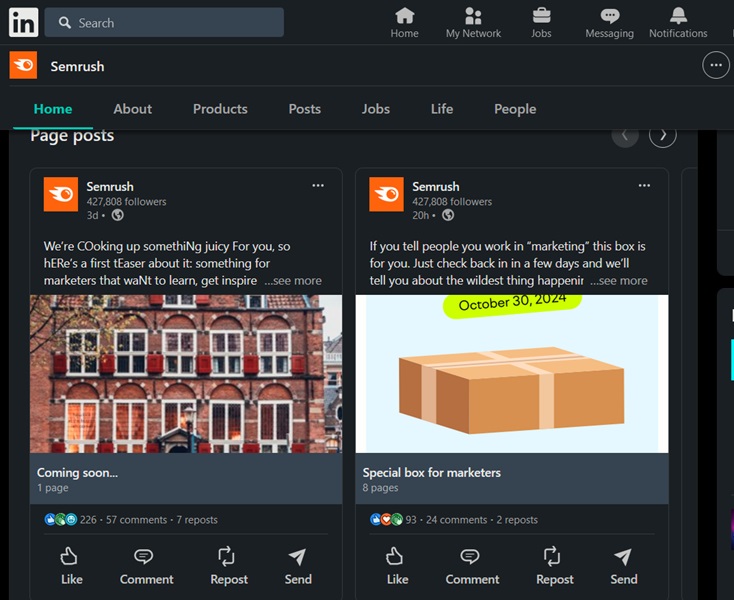 Posts appearing on LinkedIn profile including text and images.