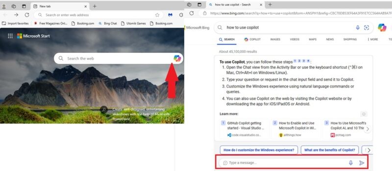 Using Copilot within the Microsoft Edge browser.