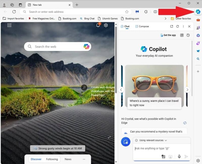 Using the Copilot sidebar in Microsoft Edge.