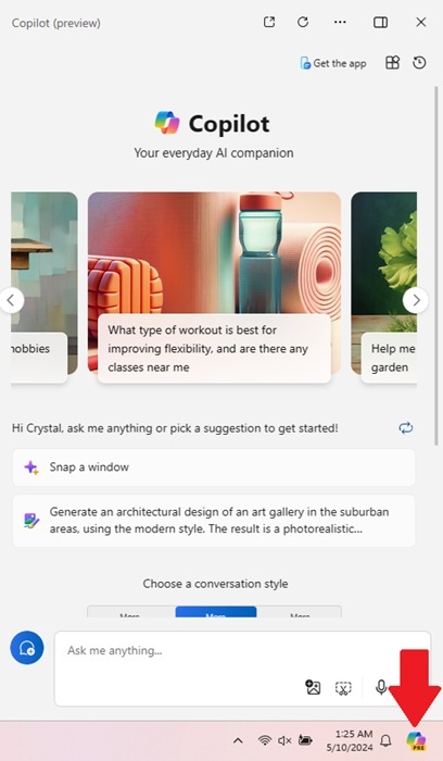 Copilot Sidebar opened in Windows 11.