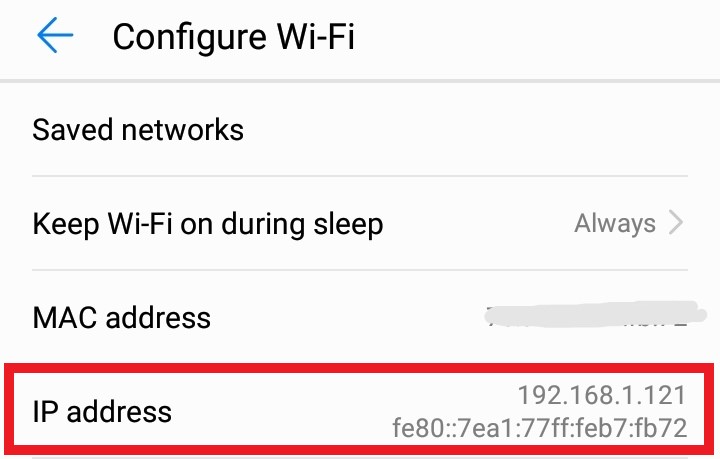 Find IP address in Android Wi-Fi settings