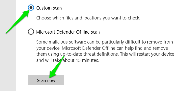 Windows Defender Custom Scan