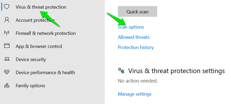 Windows Defender Scan Options